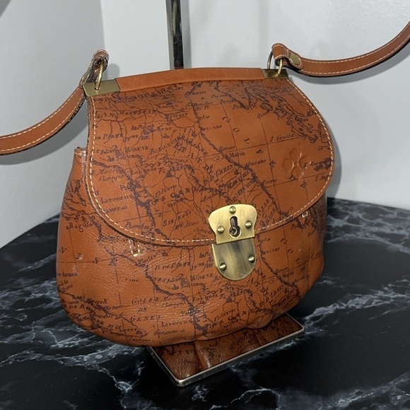 Patricia Nash Handbag Leather Veneto Crossbody Signature Map Brown AUTHENTIC - Picture 3 of 10